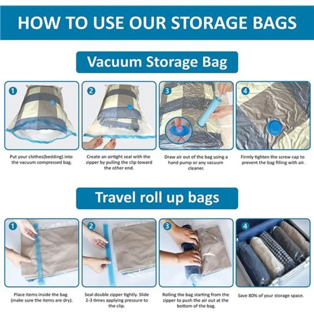 20 Pack Vacuum Sealer Bags for Clothes Storage, Hand Pump Included